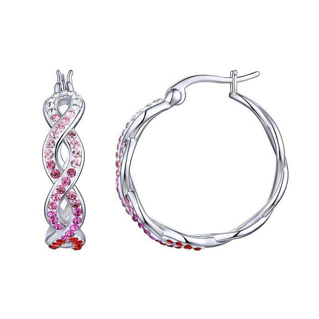 Chrystina Fine Silver Plated Pink Ombre Crystal Twist Hoop Earrings, Womens, Silver Tone Product Image