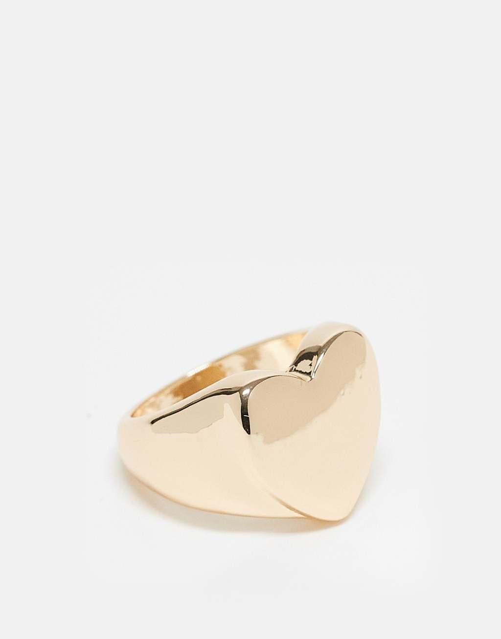 ASOS DESIGN Curve ring with puff heart detail in gold tone Product Image