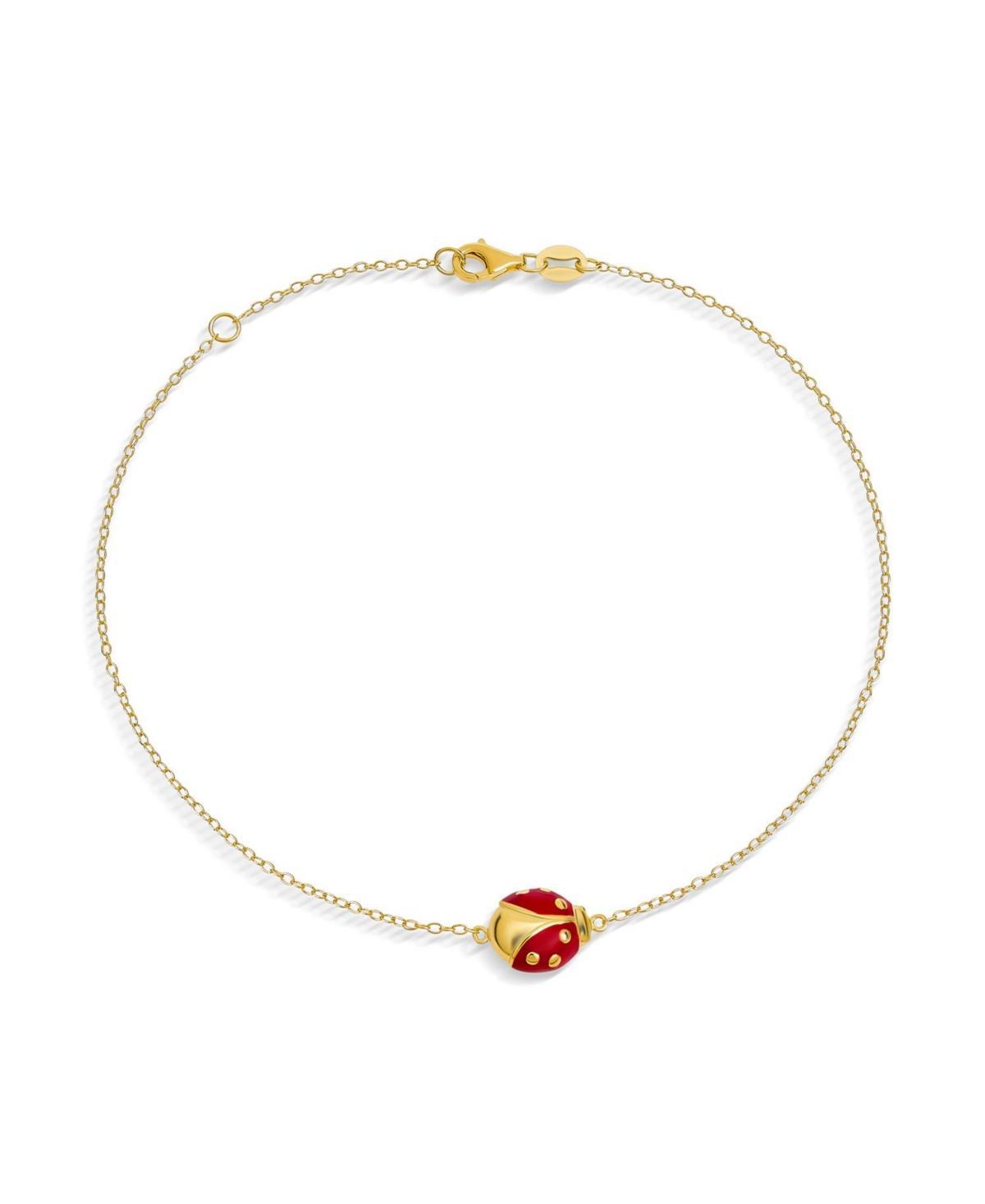 Bling Jewelry Red Ladybug Garden Charm Anklet Link Ankle Bracelet For Women Gold Plated Sterling Silver Adjustable 9 To 10 Inch With Extender - Gold t Product Image