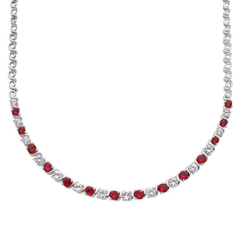 Sterling Silver Lab-Created Ruby & White Sapphire Necklace, Womens Red Product Image