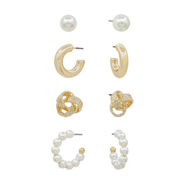 Pearl Stud and Gold Stud/Hoop Set of 4 Earrings Product Image