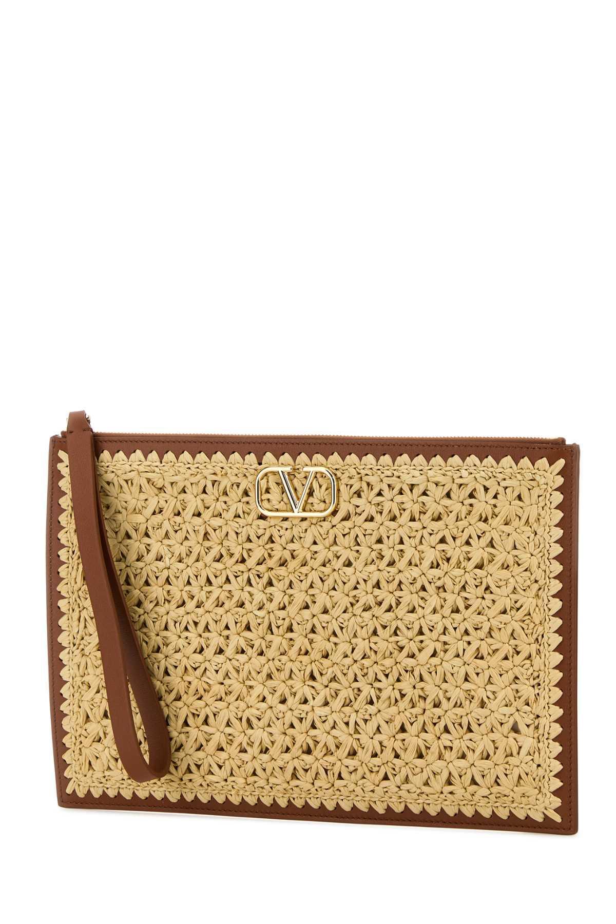 Neutral Vlogo Signature Raffia Clutch Bag In Neutrals Product Image