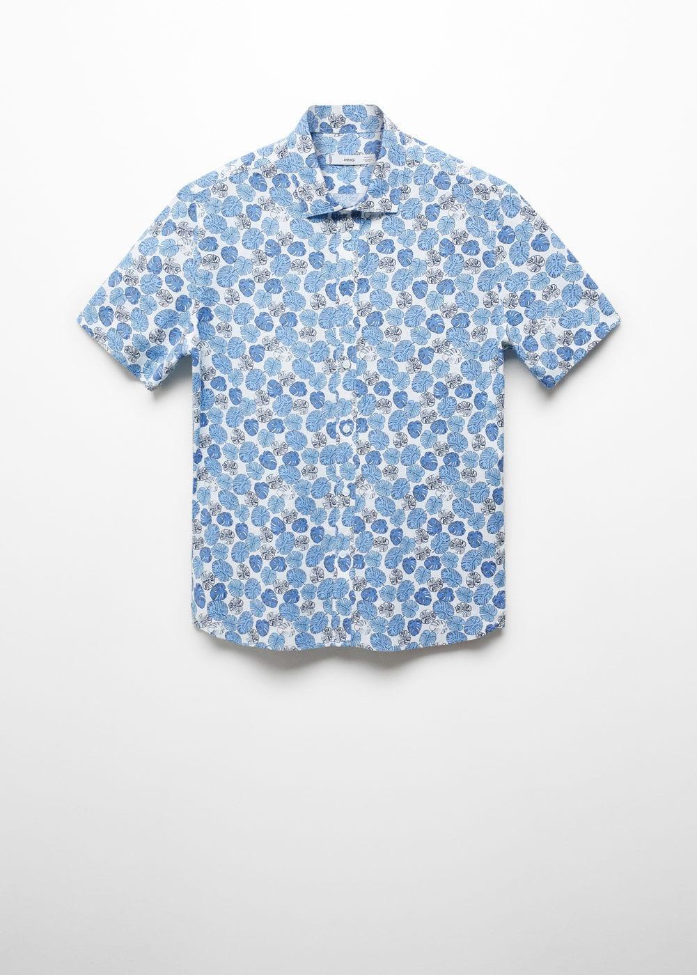 MANGO MAN - 100% cotton short-sleeved printed shirt blueMen Product Image