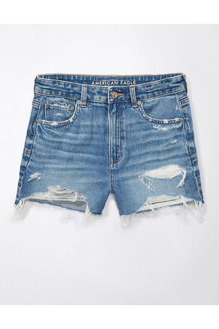 AE Strigid Denim Ripped Mom Short Women's Product Image