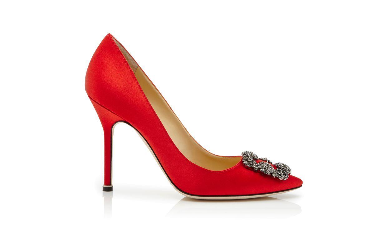 HANGISI Red Satin Jewel Buckle Pumps Product Image