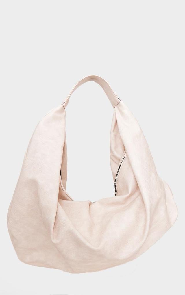 Cream Distressed PU Super Slouchy Tote Bag Product Image