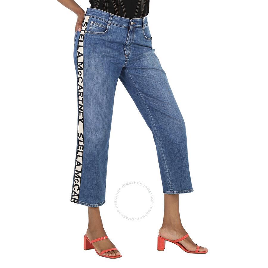 Ladies Sky Blue Logo Tape Boyfriend Jeans Product Image