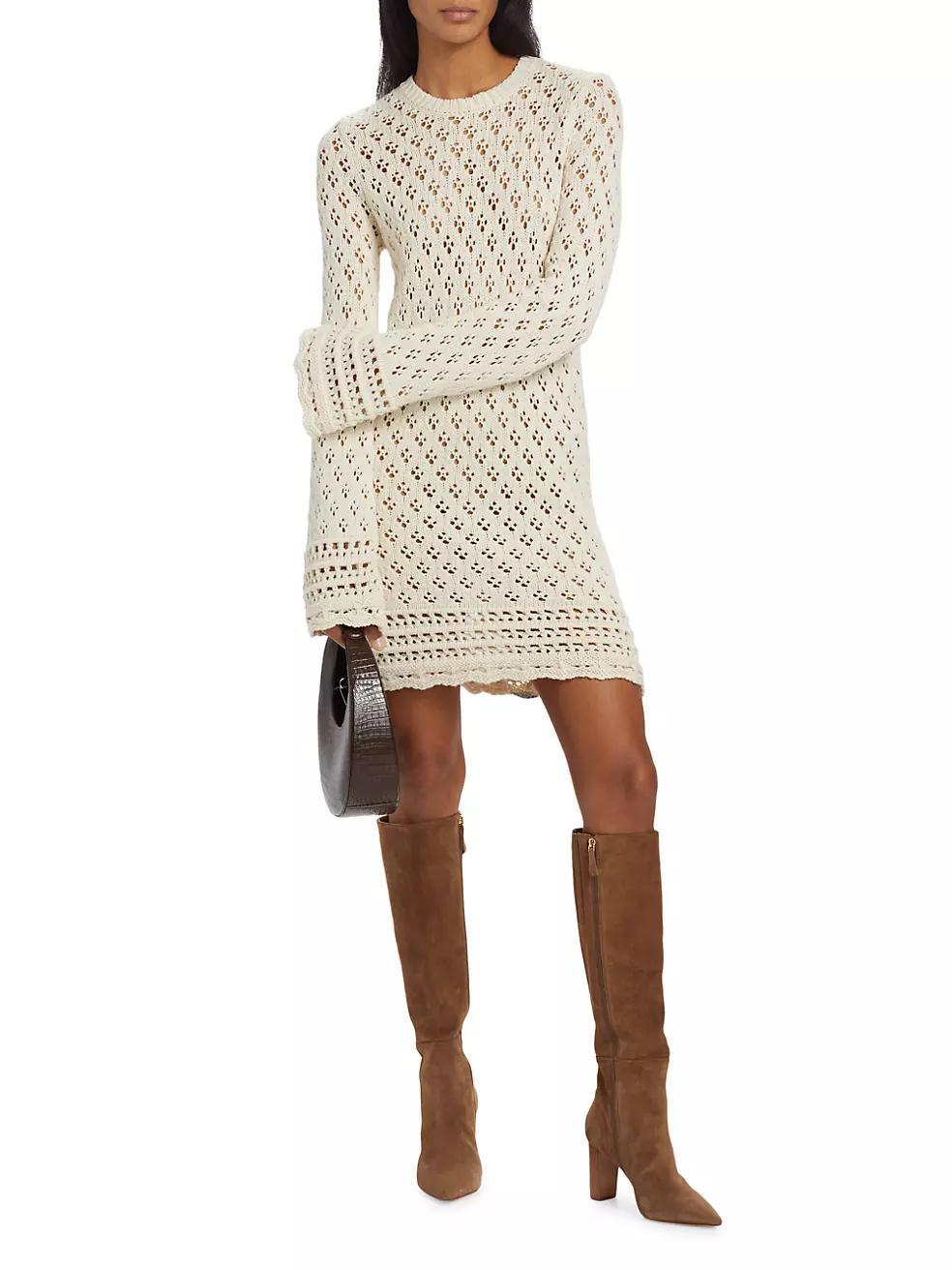 Crochet Long-Sleeve Minidress Product Image