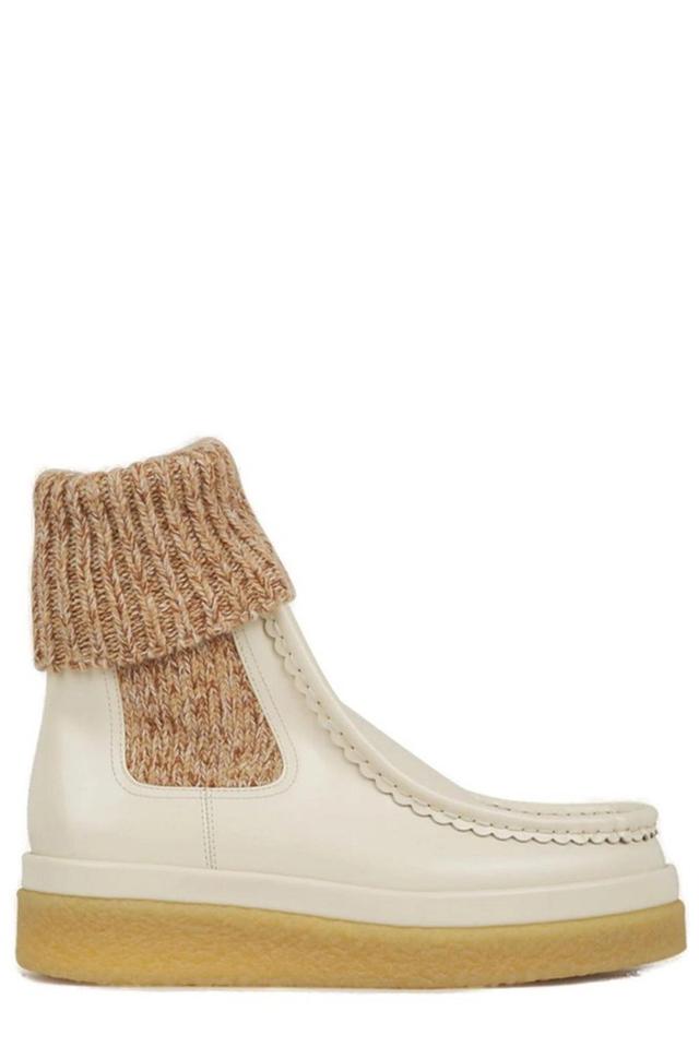 Jamie Leather And Ribbed-knit Ankle Boots In White Product Image