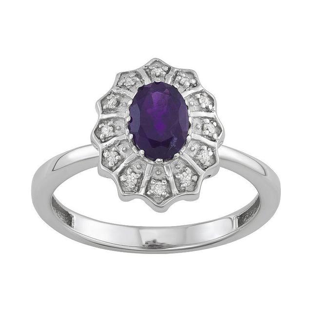 Jewelexcess 0.80 CTW Amethyst Gemstone & 1/10 CTW White Diamond Sterling Silver Ring, Womens Purple Product Image