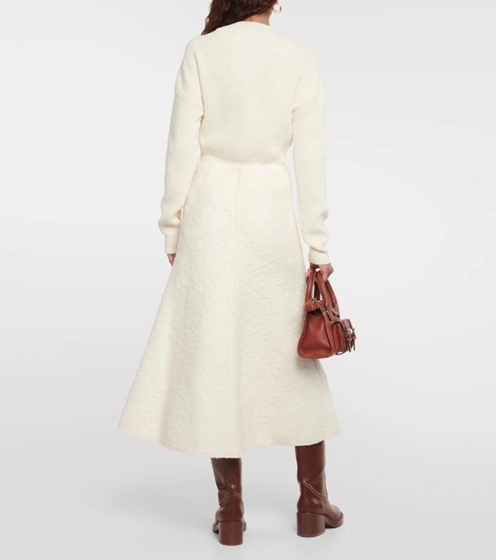 CHLOÉ Alpaca Boucle Flared Midi Skirt In Eden White Product Image