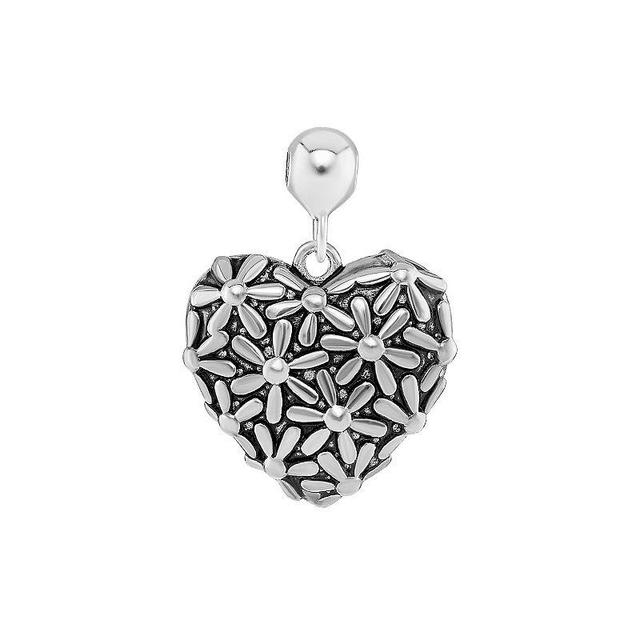 PRIMROSE Sterling Silver Polished Oxidized Flower Heart Sliding Charm, Womens Product Image