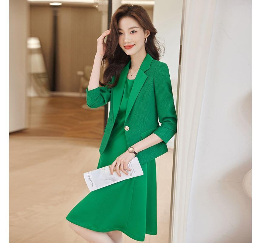 Plain Single-Button Blazer / Sleeveless A-Line Dress / Set Product Image