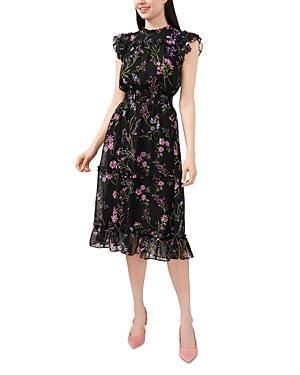 CeCe Floral Clip Dot Smocked Ruffle Midi Dress Product Image