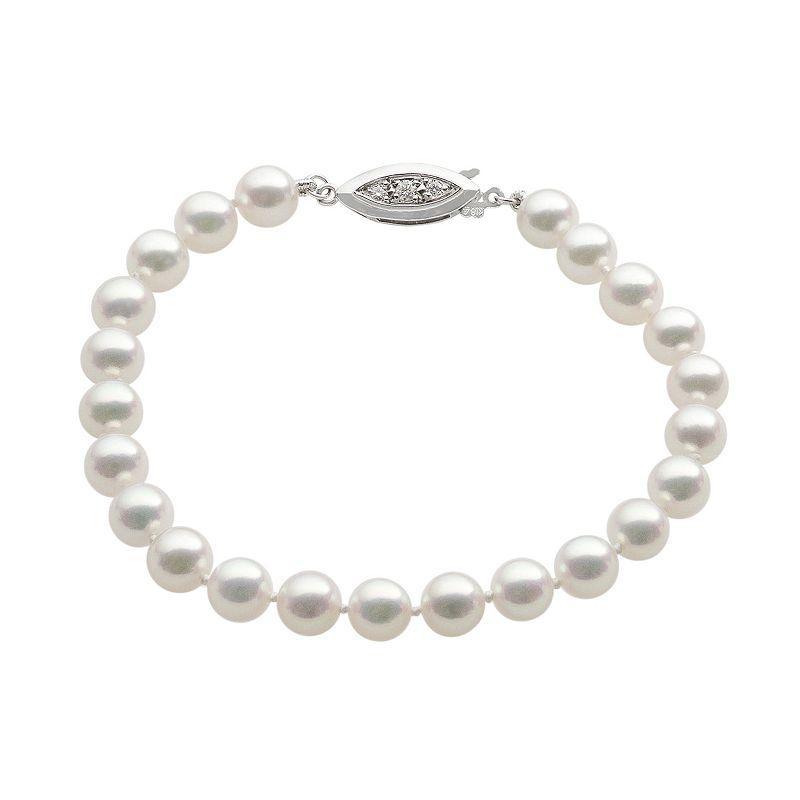 18k White Gold AAA Akoya Cultured Pearl Bracelet (6.5-7 mm), Womens Product Image