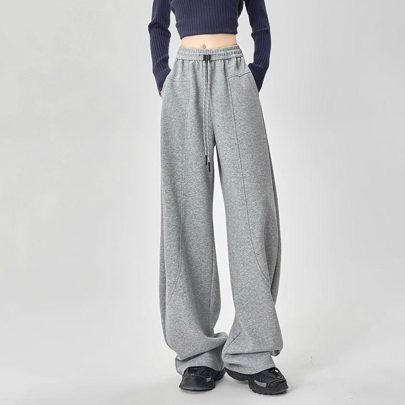 Drawstring Waist Plain Wide Leg Sweatpants Product Image