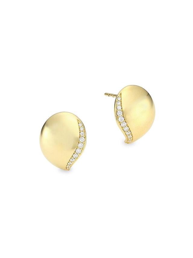 Womens Wave 18K Yellow Gold & Pav Diamond Stud Earrings Product Image