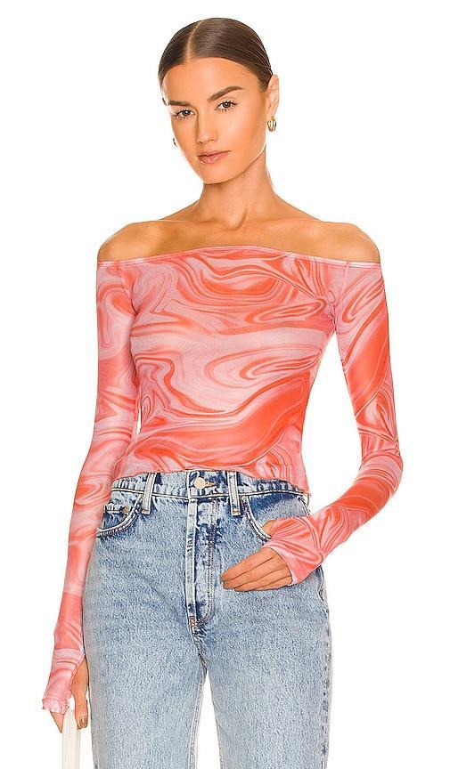 superdown Emmie Off Shoulder Top in Peach. Product Image