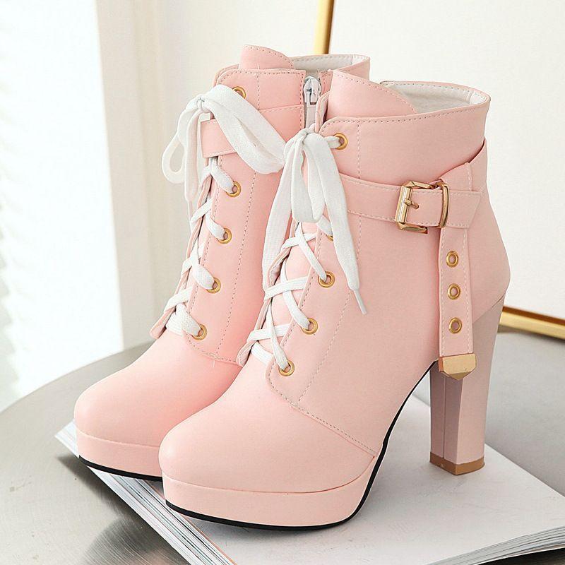 Platform Chunky-Heel Lace-Up Ankle Boots product image