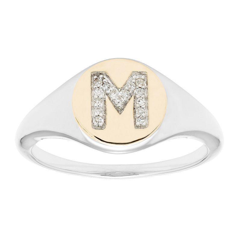 Its Personal 14k Gold Over Sterling Silver Diamond Accent Initial Signet Ring, Womens White Product Image