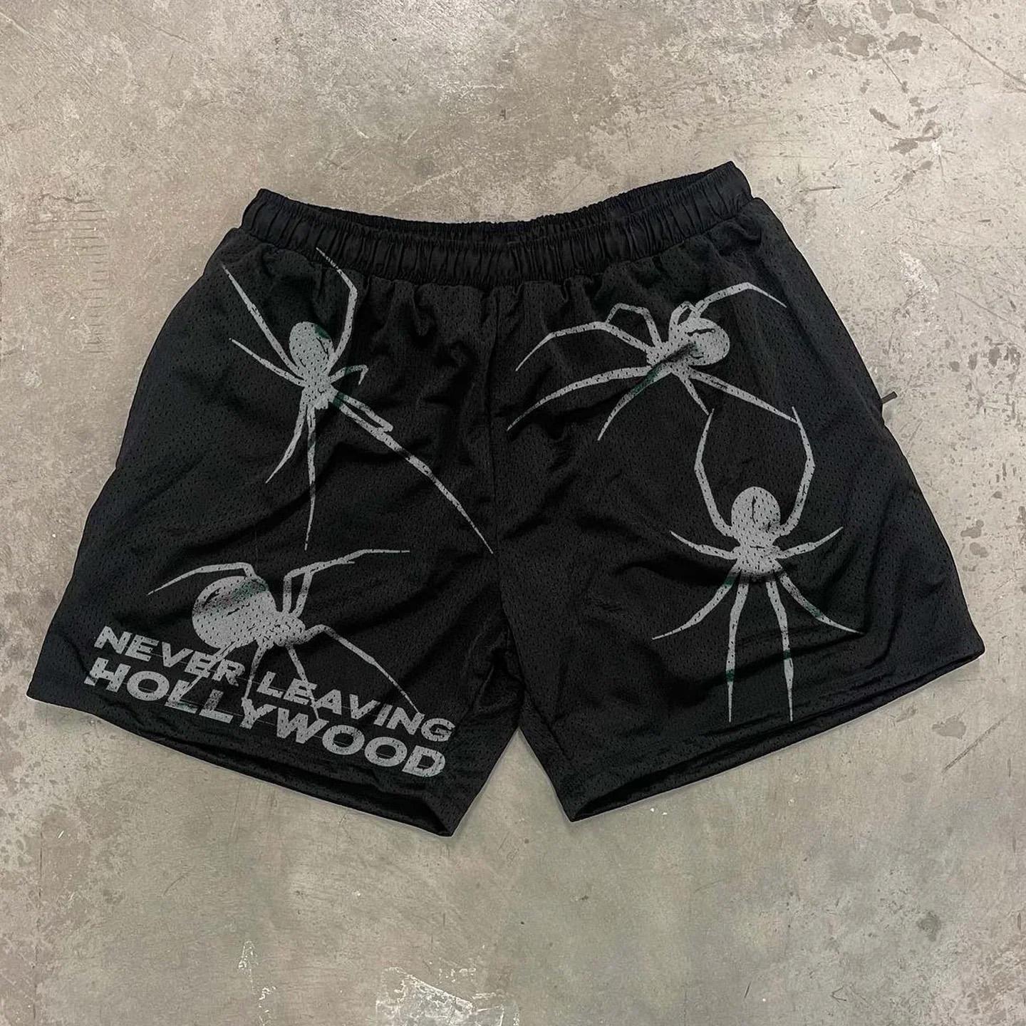 Retro Spider Print Street Mesh Shorts Product Image