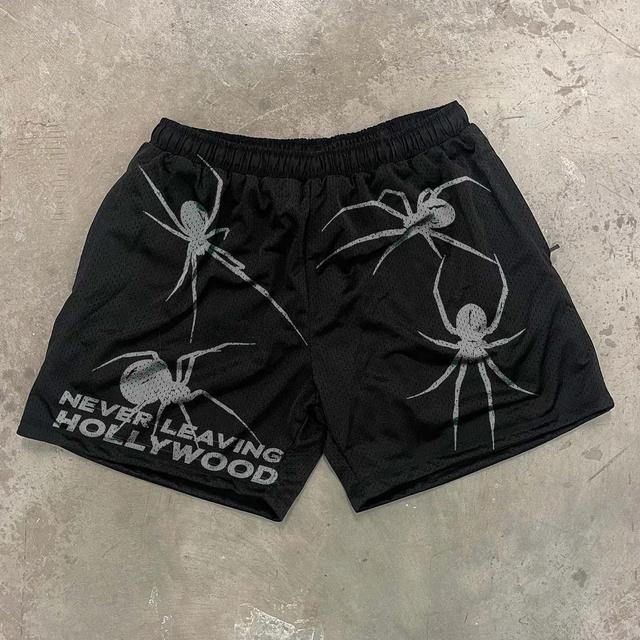 Retro Spider Print Street Mesh Shorts Product Image