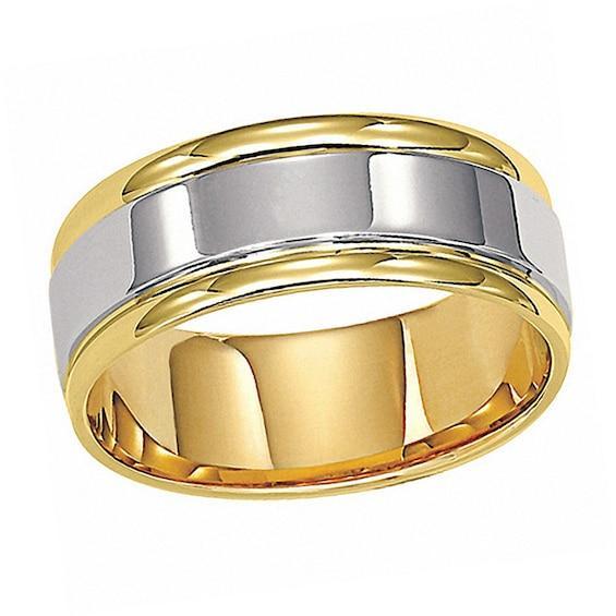 Men's 8.0mm Comfort Fit Wedding Band in 14K Two-Tone Gold Product Image