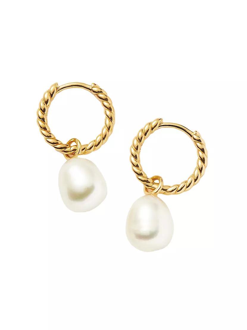 Core 18K-Gold Vermeil & Cultured Freshwater Pearl Twisted Drop Hoop Earrings Product Image