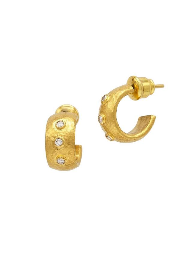 Womens Droplet Small Yellow Gold & 0.18 TCW Diamond Hoop Earrings Product Image