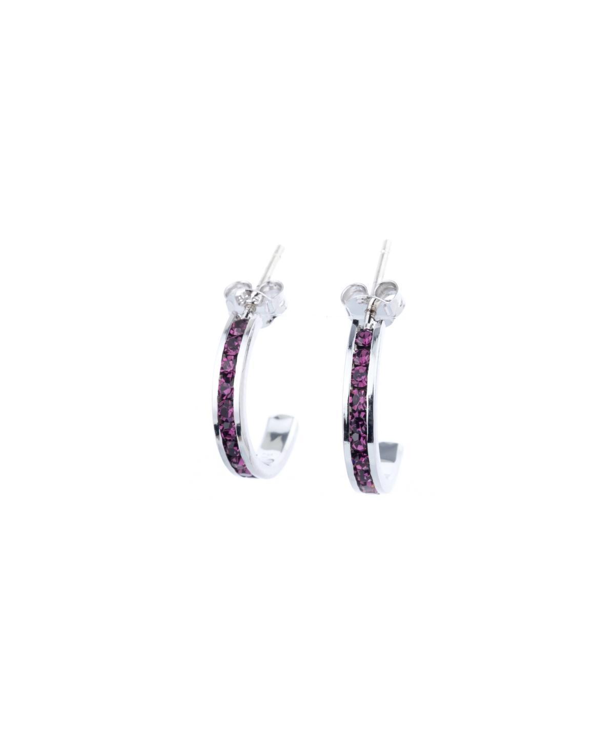 Traditions Jewelry Company Sterling Silver Crystal Semi-Hoop Earrings, Womens, June Product Image