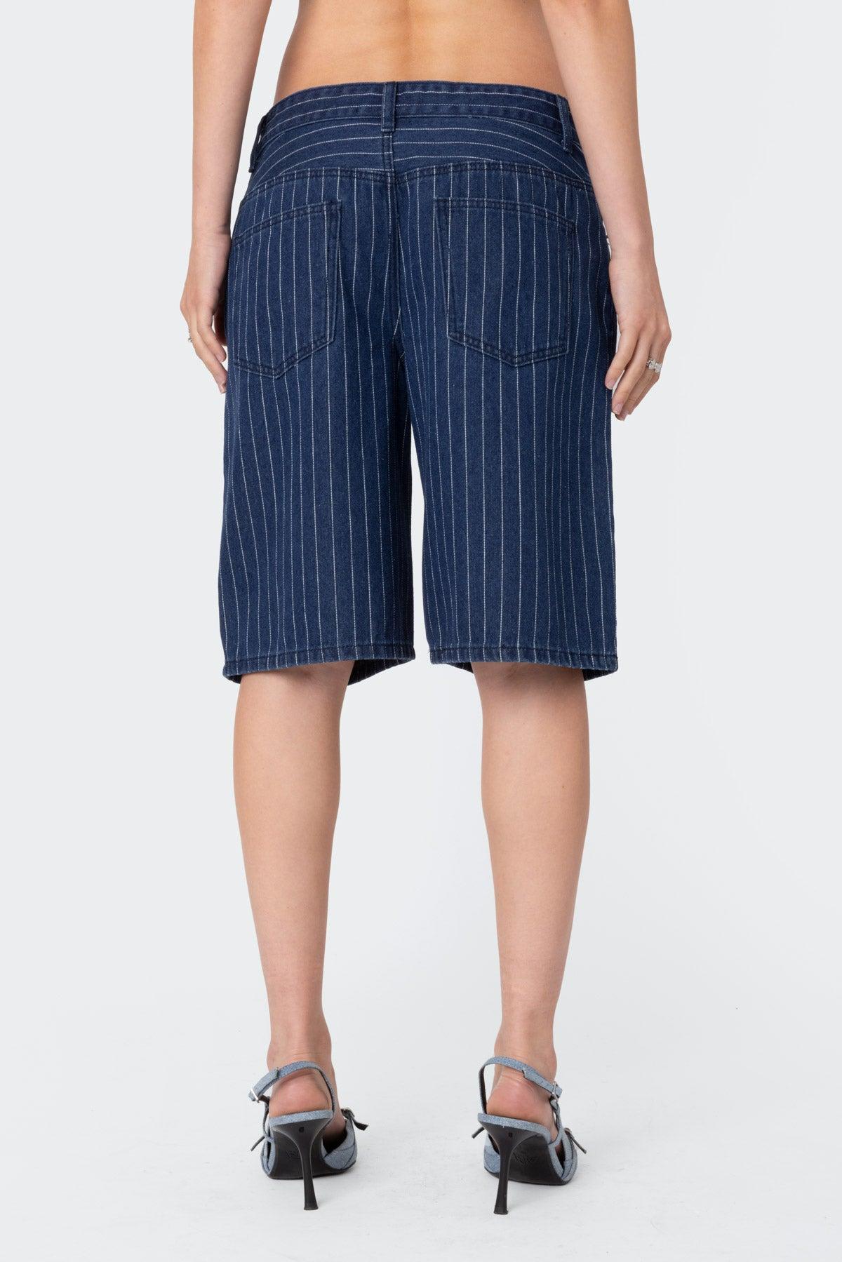 Pinstripe Denim Bermuda Shorts Product Image