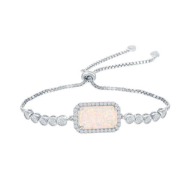 Sterling Silver White Opal Cubic Zirconia Border Bracelet, Womens Product Image