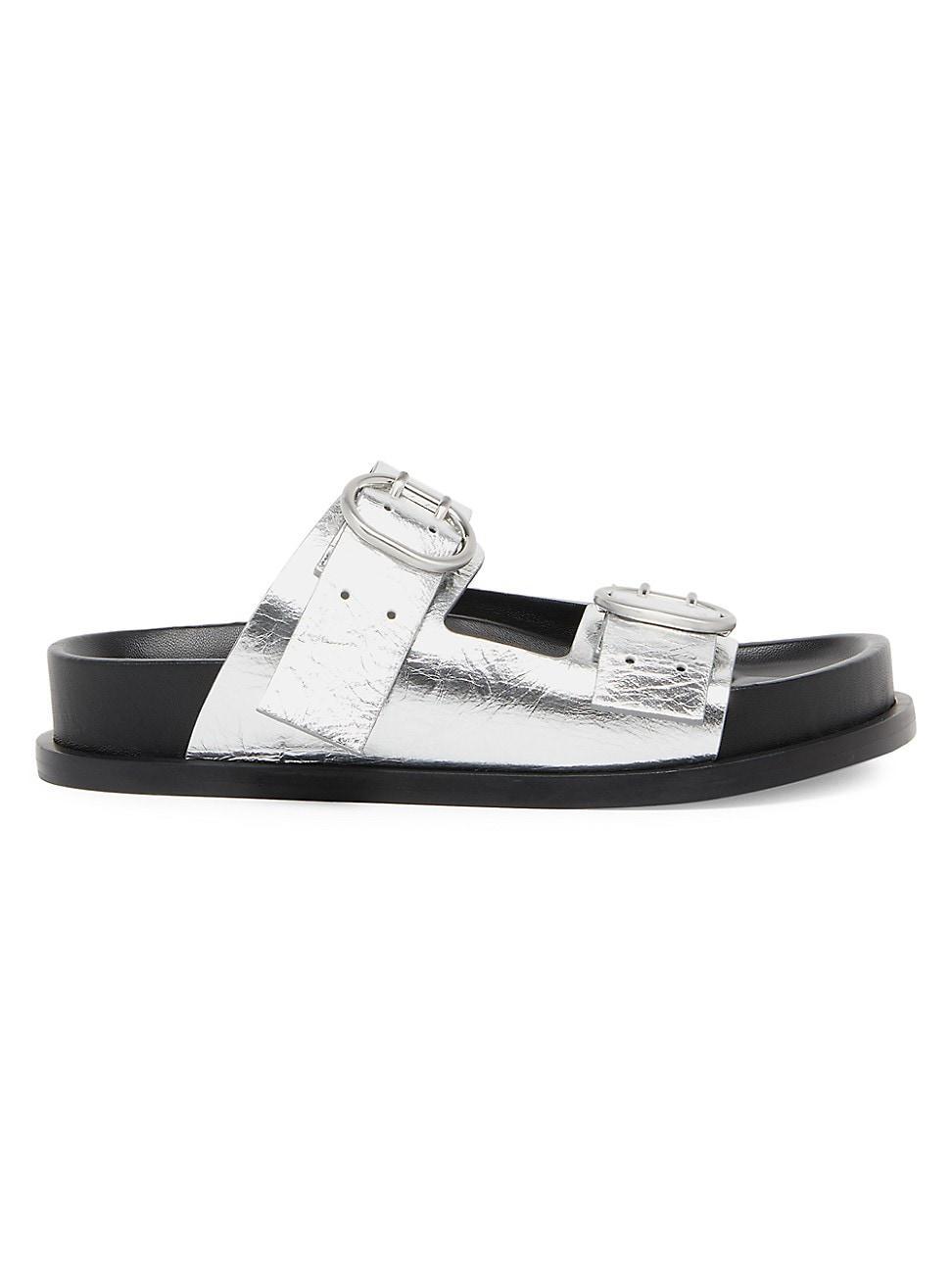 Womens Metallic Leather Double Buckle Sandals Product Image