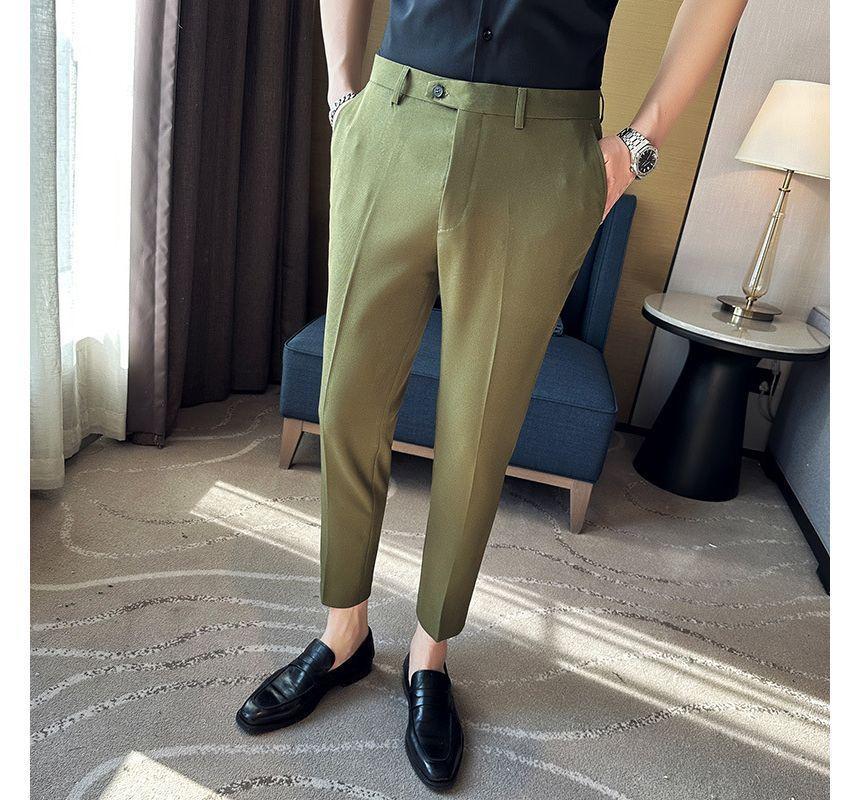 Plain Cropped Tapered Dress Pants Product Image