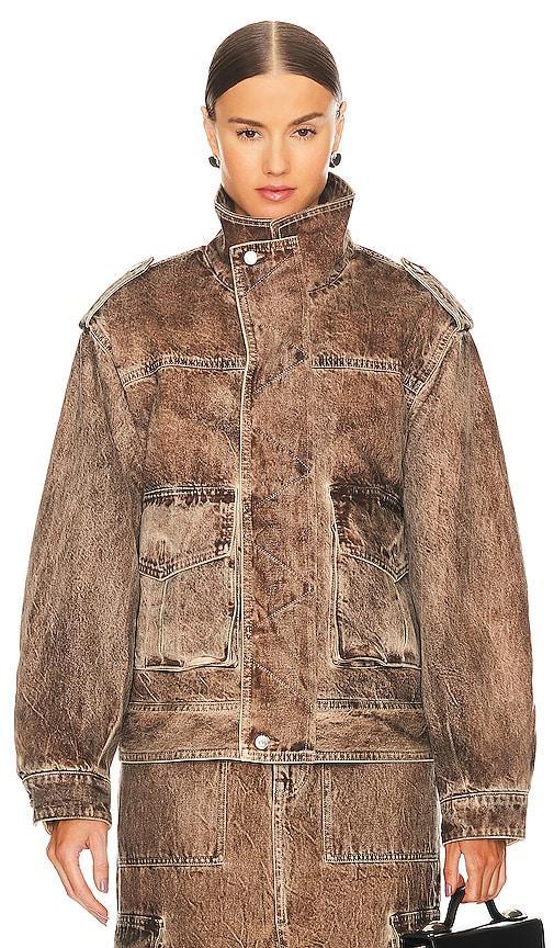 GRLFRND Arden Cargo Jacket in Brown. Product Image