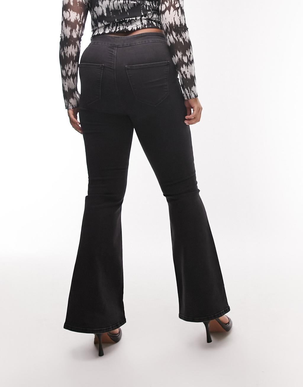 Topshop Curve Joni flare jeans in washed black  Product Image