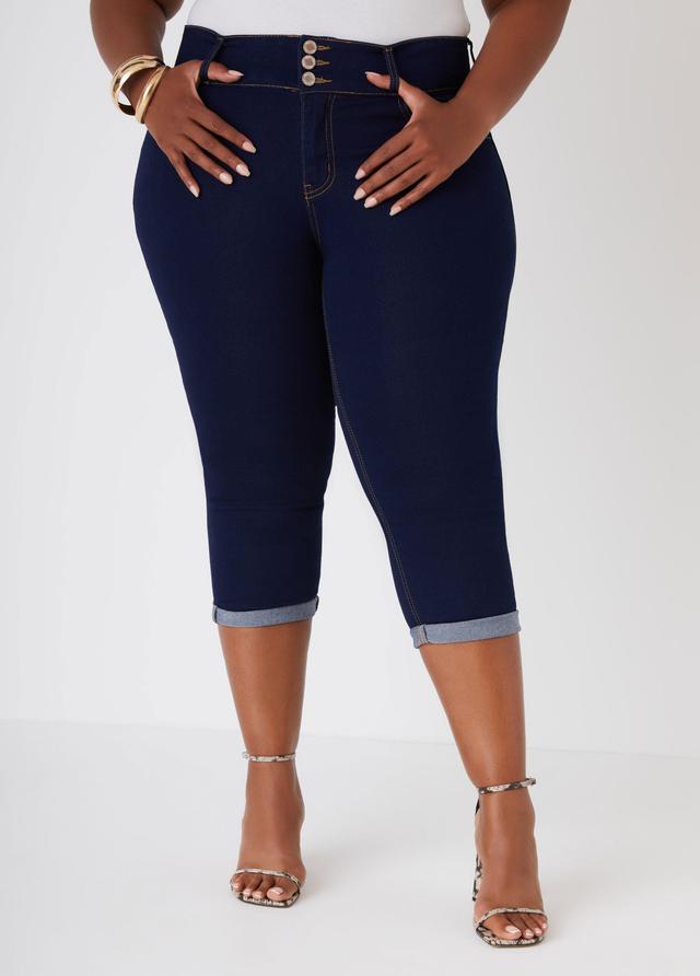 Plus Size Mid Rise Cuffed Denim Capris Ashley Stewart Product Image