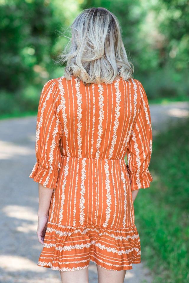 Orange Floral Print Surplice Front Dress Product Image