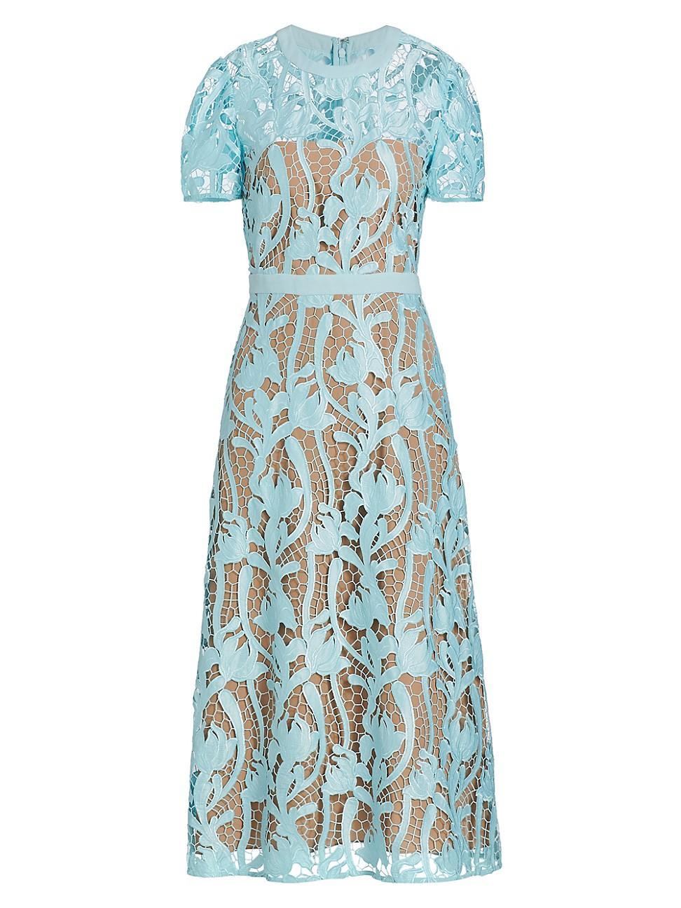 Womens Short-Sleeve Lace Midi-Dress product image