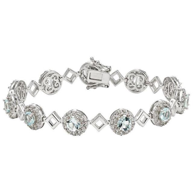 Sterling Silver Sky Blue Topaz & Lab-Created White Sapphire Halo Link Bracelet, Womens Product Image