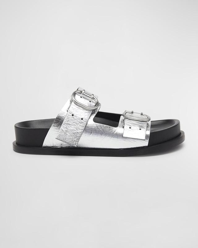 Metallic Dual-Buckle Comfort Sandals Product Image