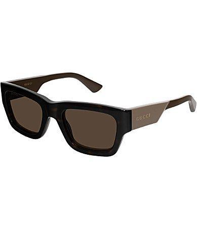 Gucci Mens Oblique 52mm Havana Square Sunglasses Product Image