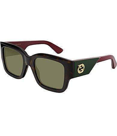 Gucci Womens Oblique 52mm Havana Square Sunglasses - Shiny Dark Havana/Green Red Combo Product Image