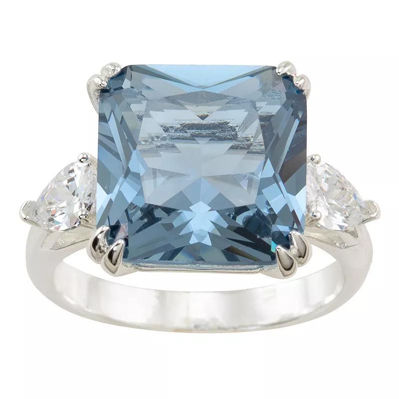 Brilliance Silver Tone Cubic Zirconia & Light Blue Crystal Ring, Womens Silver Tone Blue Product Image