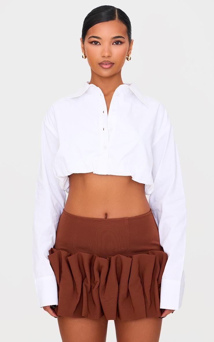  Chocolate Woven Puffball Hem Mini Skirt Product Image