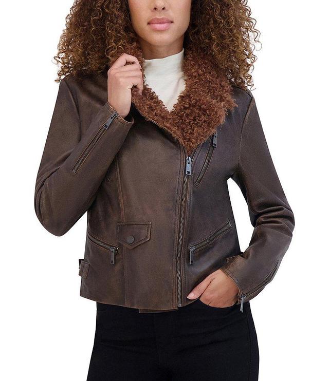 Andrew Marc Paley Faux Fur Collar Aviator Style Leather Jacket Product Image