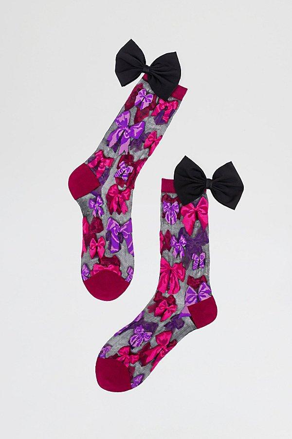 Sock Candy Big Bow Energy Black Sheer Sock Womens at Urban Outfitters Product Image