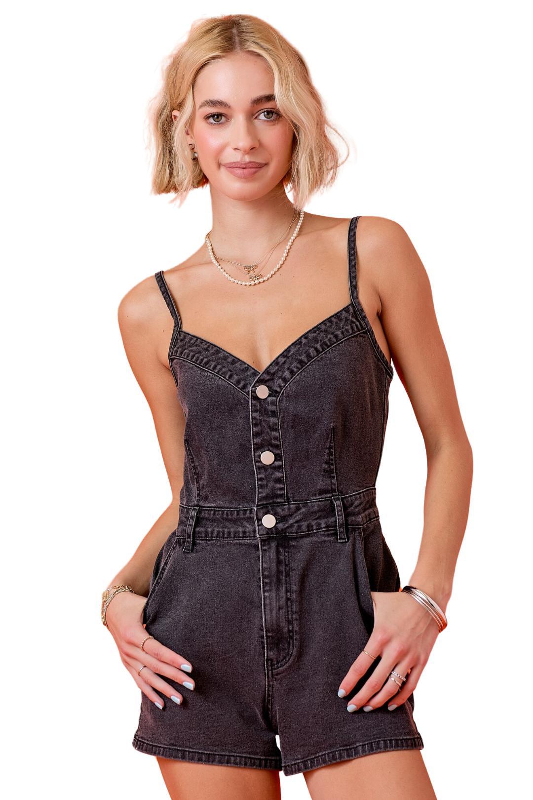 Washed Denim Romper Product Image