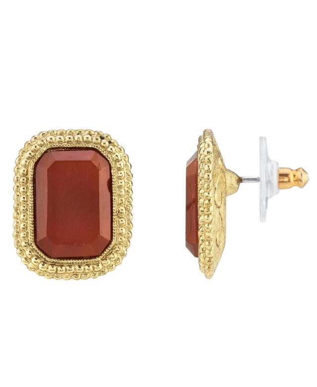 1928 Gold Tone Dark Red Simulated Crystal Stud Earrings, Womens, Orange Product Image