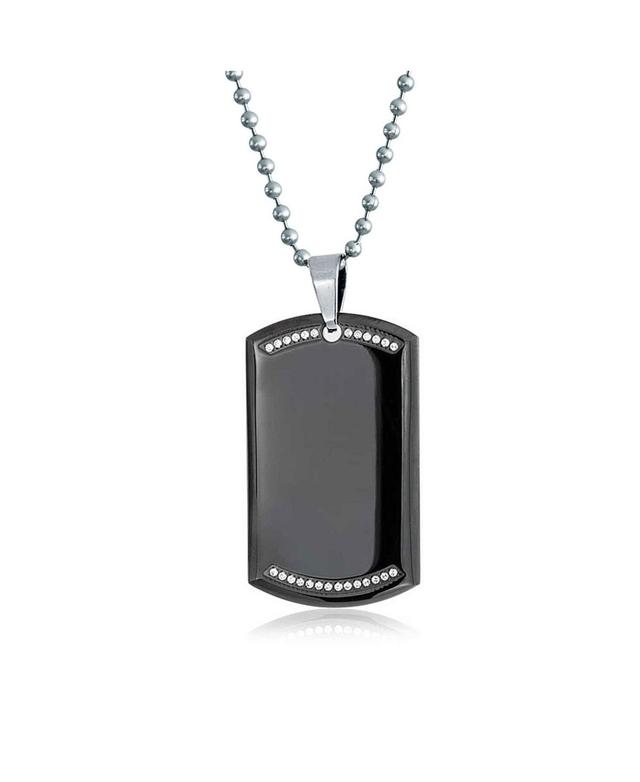 Bling Jewelry Cz Edge Black Dog Tag Pendant Necklace For Men Polished Stainless Steel with Bead Ball Chain 24 In Product Image